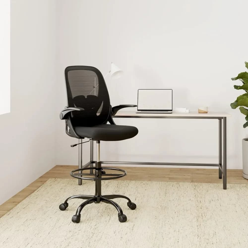 Office Chair with Footrest Ring | Ergonomic Desk Chair & Flip-Up Armrests | Adjustable Lumbar Support - Thumbnail 2