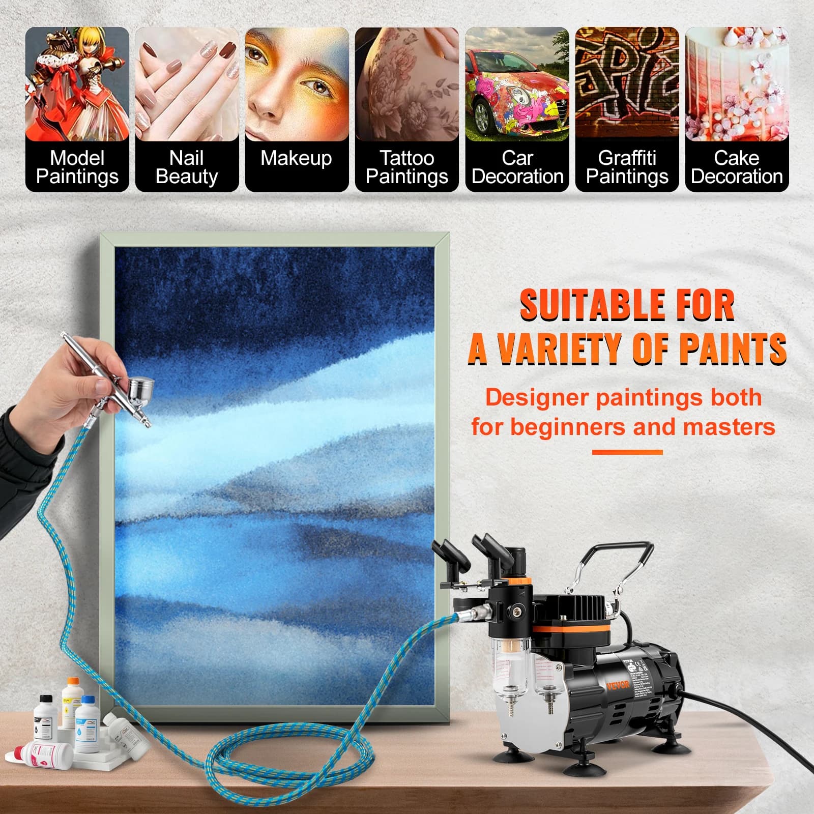 Dual-Action Airbrush Kit | 120W Electric Spray Gun | For Art, Nail, Tattoo & Model Painting - Thumbnail 2