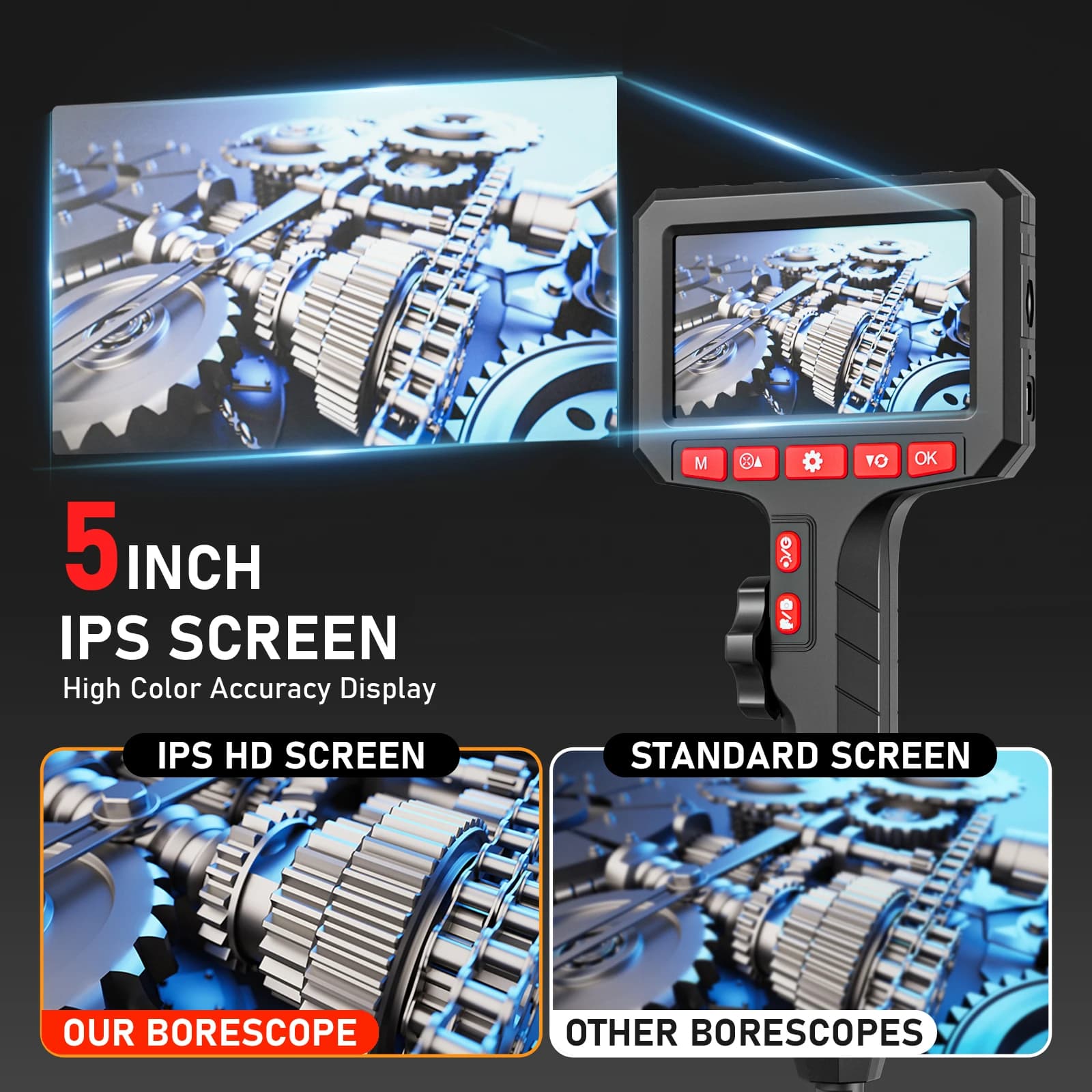 5-inch Industrial Borescope | 3.9mm & 6.0mm Dual Camera | 1080P Inspection Camera - Thumbnail 4
