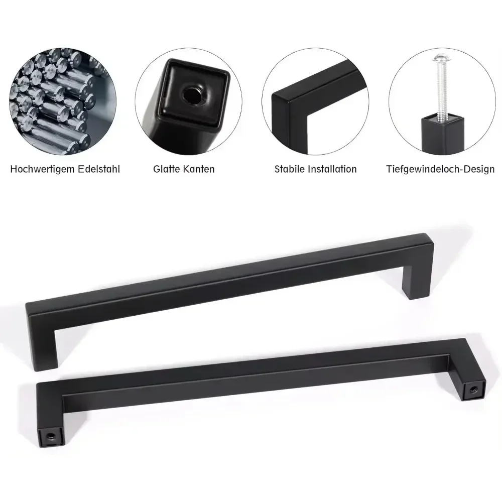 Steel Square Cabinet Handles | 6-Pack Multi-Size Set | 64mm to 256mm Drawer Pulls - Thumbnail 2