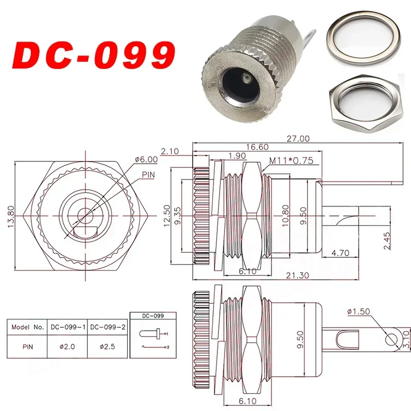 DC Power Connector Set | 5.5mm Panel Mount Jack & Plug | 10-Piece Kit for Secure Power Supply - Thumbnail 4