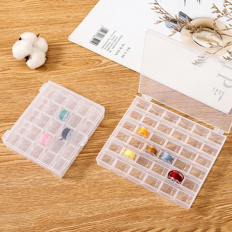 36-Slot Bobbin Storage Case | Clear Sewing Thread Organizer with Spindle Box - Thumbnail 4
