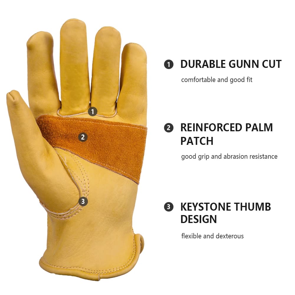 Leather Work Gloves | Heavy-Duty Protection for Mechanics, Driving & Farm Use | 1 Pair - Thumbnail 2