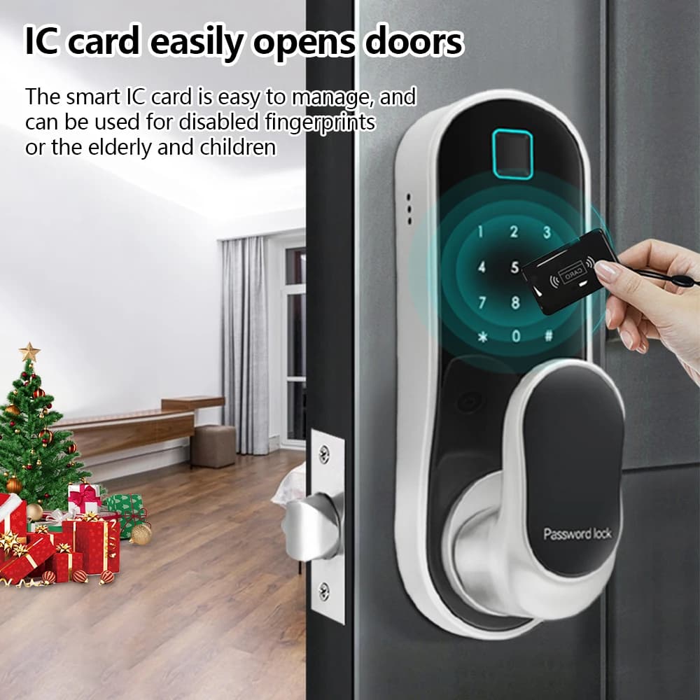 Keyless Entry Door Lock | WiFi & App Remote Biometric Lock | For 30-60mm Doors with Cards & Keys - Thumbnail 4