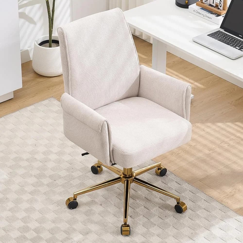 Velvet Office Chair | 360° Swivel & Gold Base | Striped High-Back Ergonomic Task Chair - Thumbnail 4