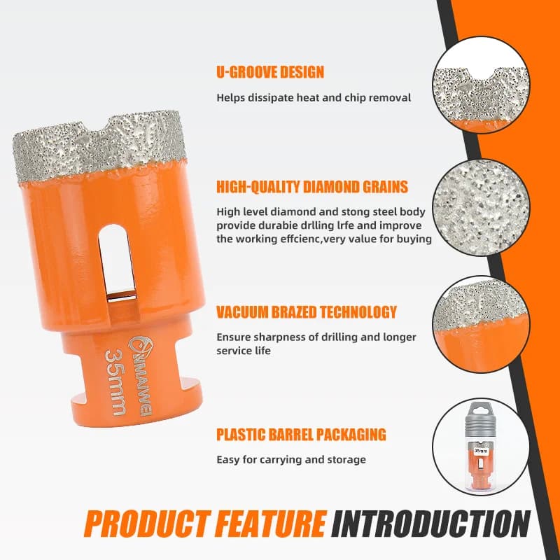 Diamond Drill Bit | 6-100mm Core Hole Saw for Porcelain, Granite & Glass - Thumbnail 3