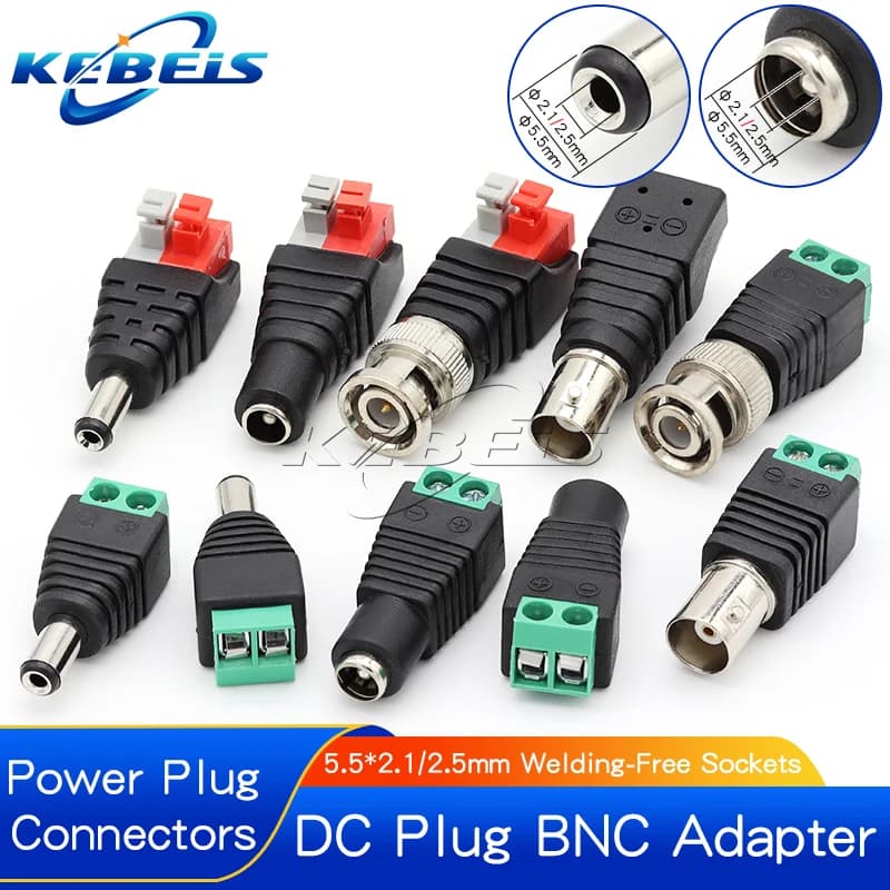 DC Power Connectors | 12V BNC Plug & Jack Set | 5.5x2.1/2.5mm for CCTV & LED Installations - Thumbnail 2