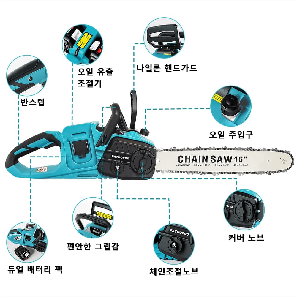 16-Inch Cordless Chain Saw | Brushless Motor For Orchard Branch | Compatible With Makita Battery - Thumbnail 3