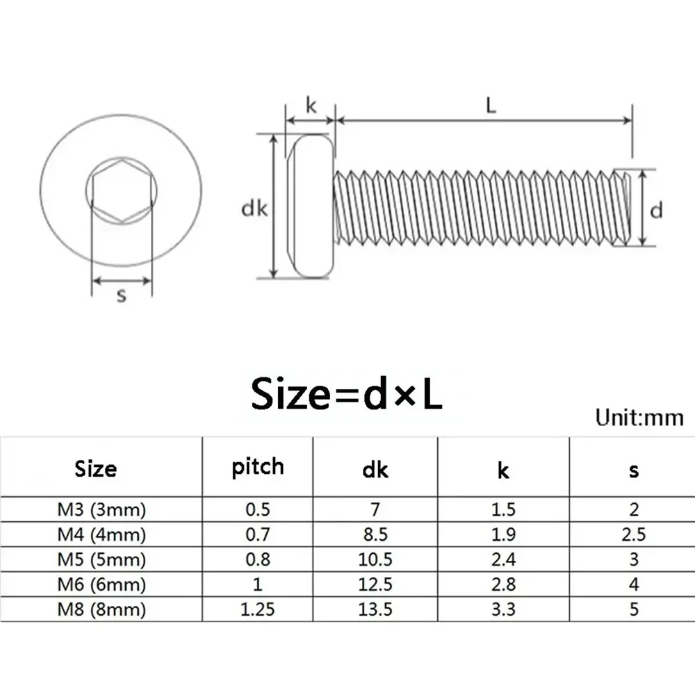 304 Stainless Steel Furniture Screws | M3-M8 Hex Socket Head | 10pcs Connector Joint Bolts - Thumbnail 6