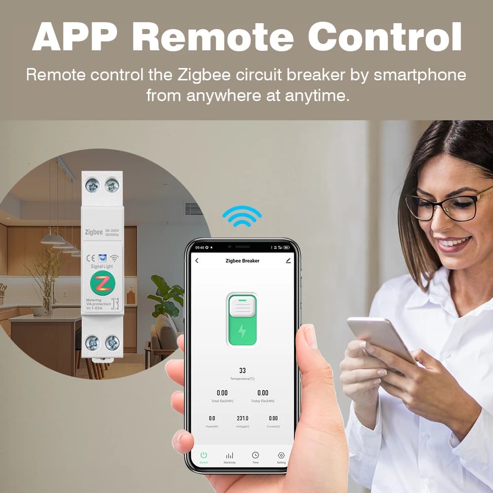 Circuit Breaker with Energy Monitoring | 1-63A DIN Rail Switch | WiFi/Zigbee for Home Automation - Thumbnail 3