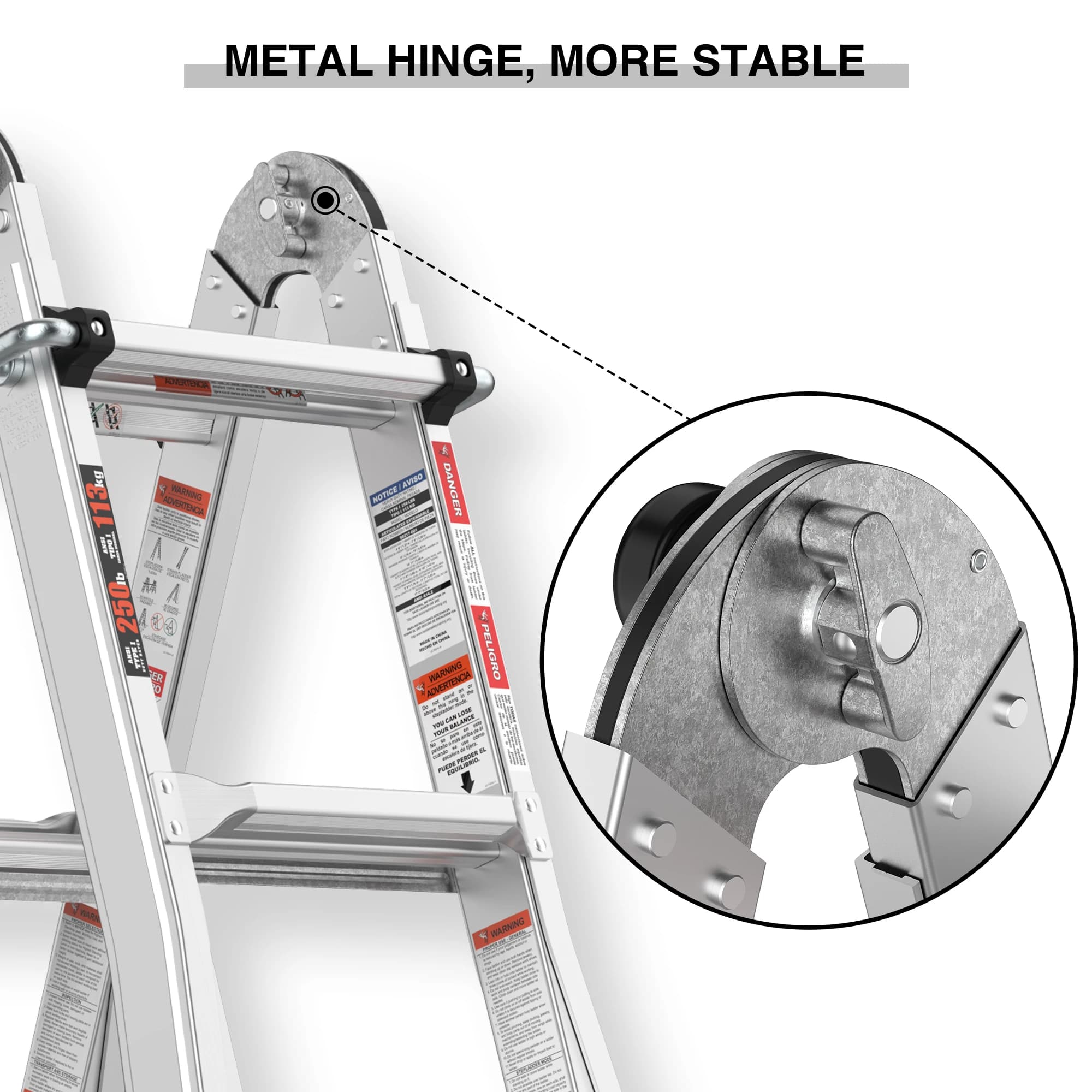 A-Frame Telescopic Ladder | Multipurpose Aluminum Structure | Professional Grade - Thumbnail 4