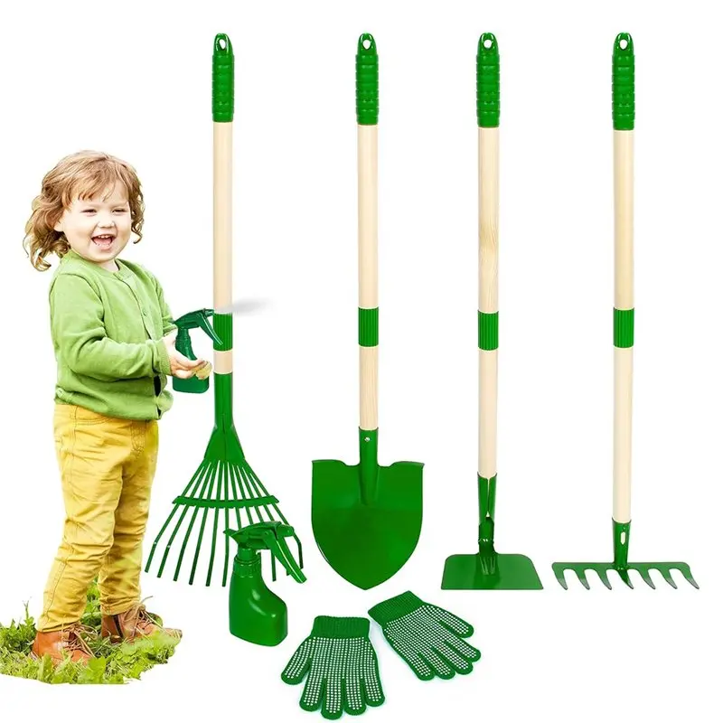 Gardening Tools Set | 6-Piece Outdoor Kit | Shovel, Rake, Hoe for Yard & Lawn - Thumbnail 2