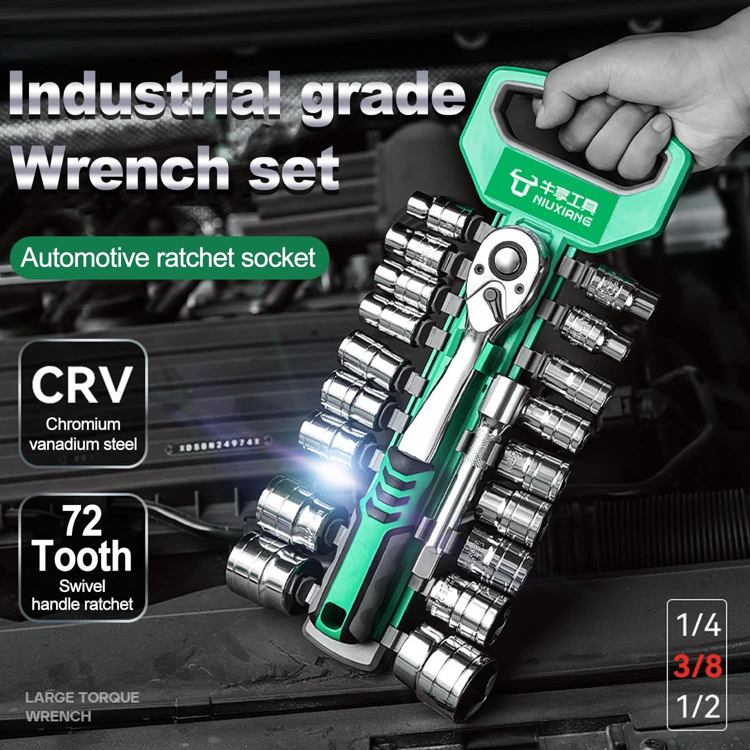 1/4-Inch Drive Ratchet Wrench | Precision-Grade Chrome Vanadium Steel | Compact Socket Set - Thumbnail 2