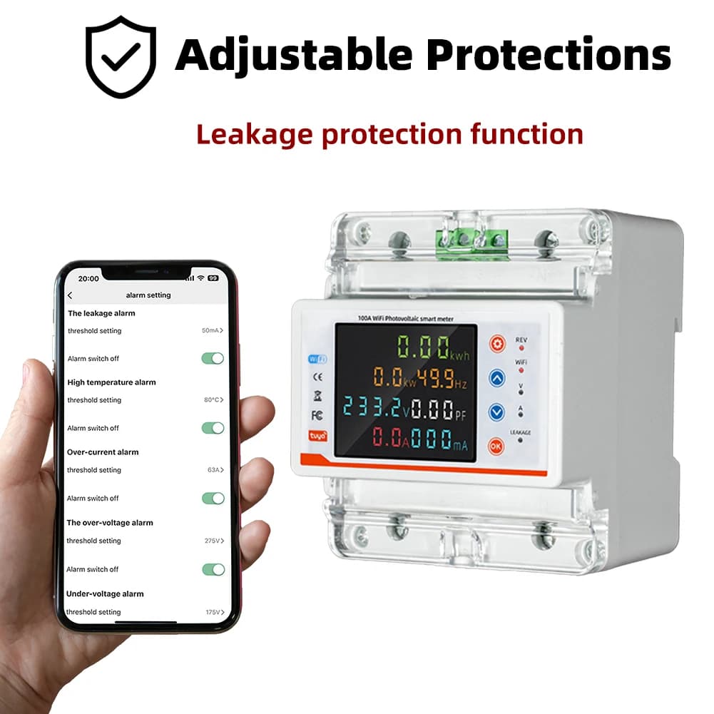 RMshebei 100A tuya smart life WiFi MCB Prepaid Meter smart circuit breaker Voltage relay 220v Mobile Phone Remote Control pv - Thumbnail 3
