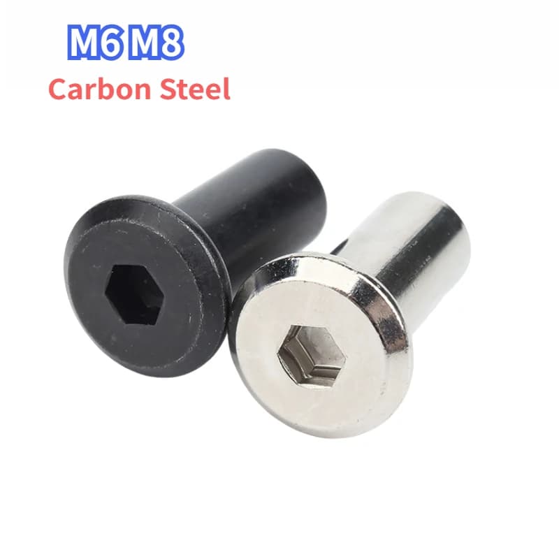 Heavy-Duty Furniture Rivet Nuts | M6 M8 Carbon Steel Nickel Plated | Large Flat Hex Socket - Thumbnail 2