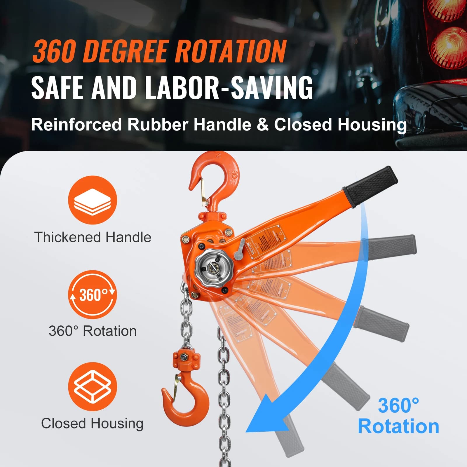 Manual Chain Hoist | 0.75-6 Ton Capacity | Double-Pawl Brake System | Garage & Workshop - Thumbnail 6