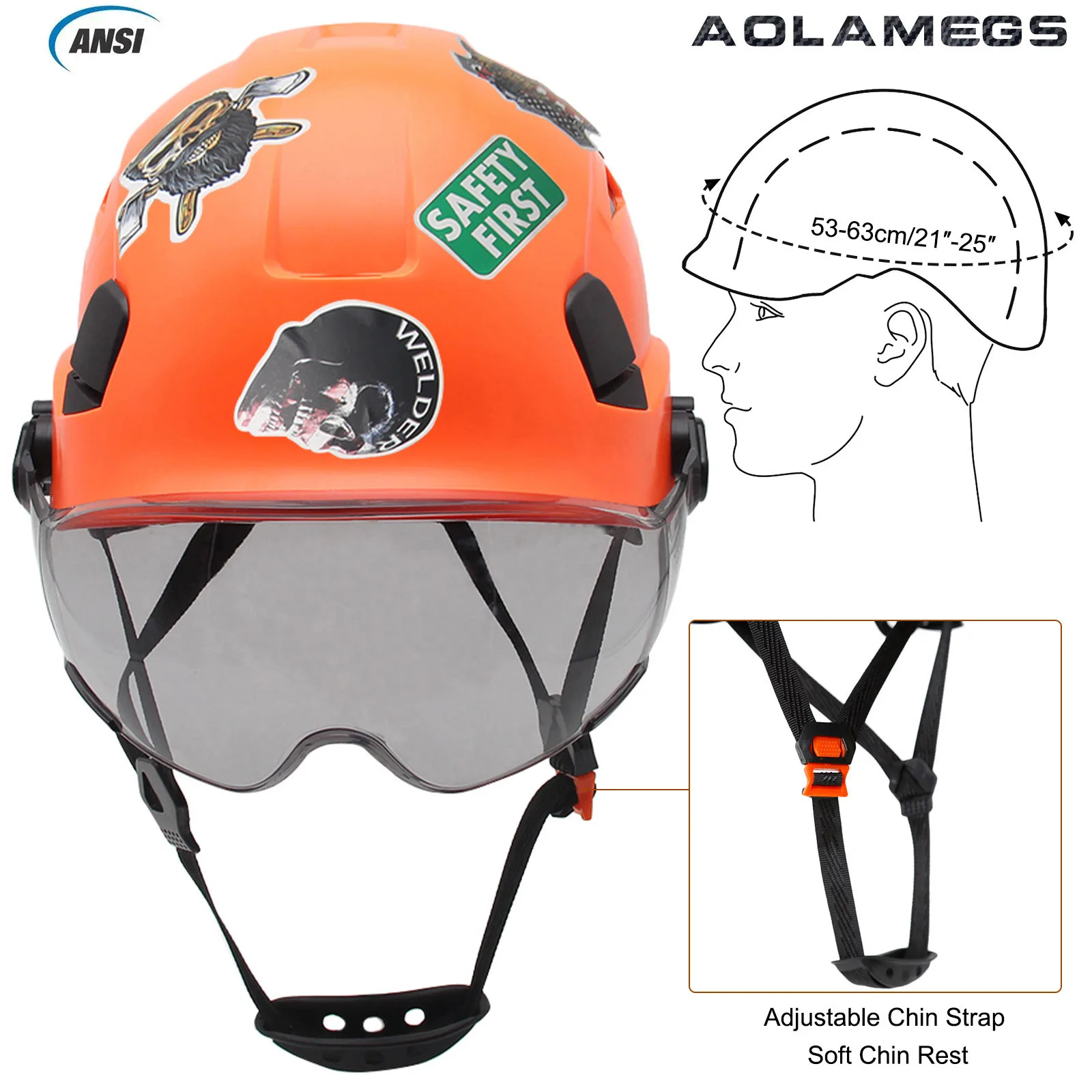 Safety Helmet | Includes 50Pcs Stickers, Goggles | ABS Hard Hat for Climbing, Riding & Rescue - Thumbnail 2