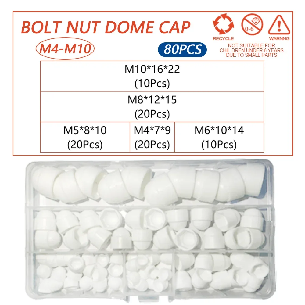 Socket Nut Caps | Black/White Plastic Dome Protectors | M4-M12 Acorn Screw Covers - Thumbnail 5
