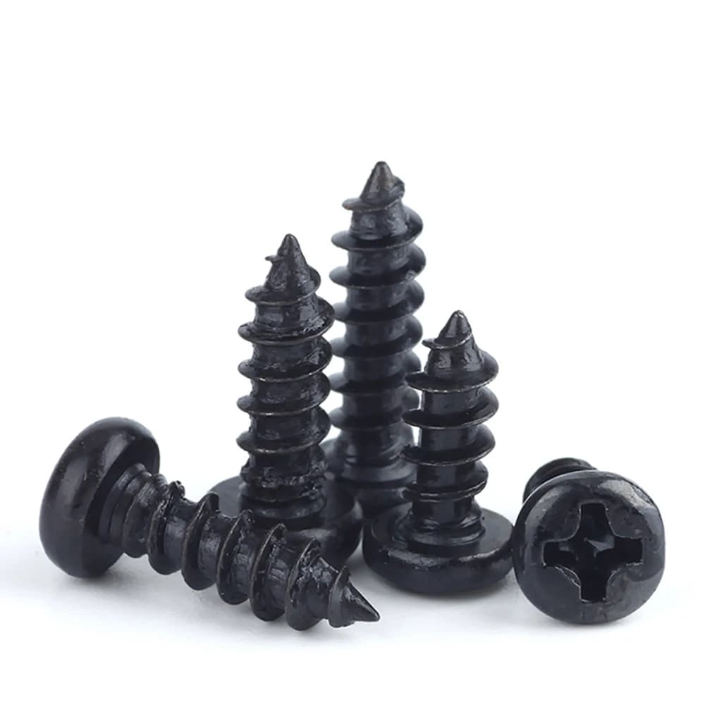 Self-Tapping Screws Assortment | 100pcs Black Carbon Steel | M1-M5 Phillips Round Head - Thumbnail 4