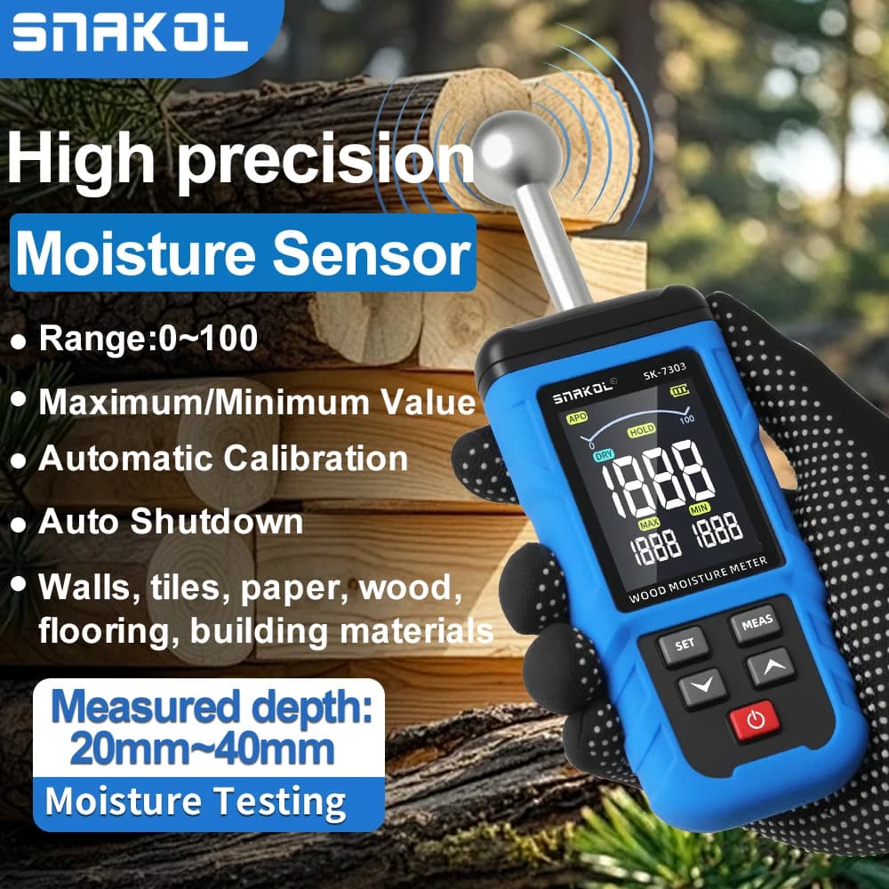 Pinless Moisture Meter | Ball Probe & Color LCD | Wood, Drywall, Concrete Analyzer - Thumbnail 2