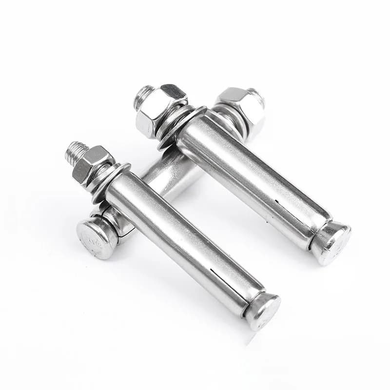 Set of 2-10 stainless steel hex head sleeve anchor expansion bolts with half-tooth design for concrete applications.