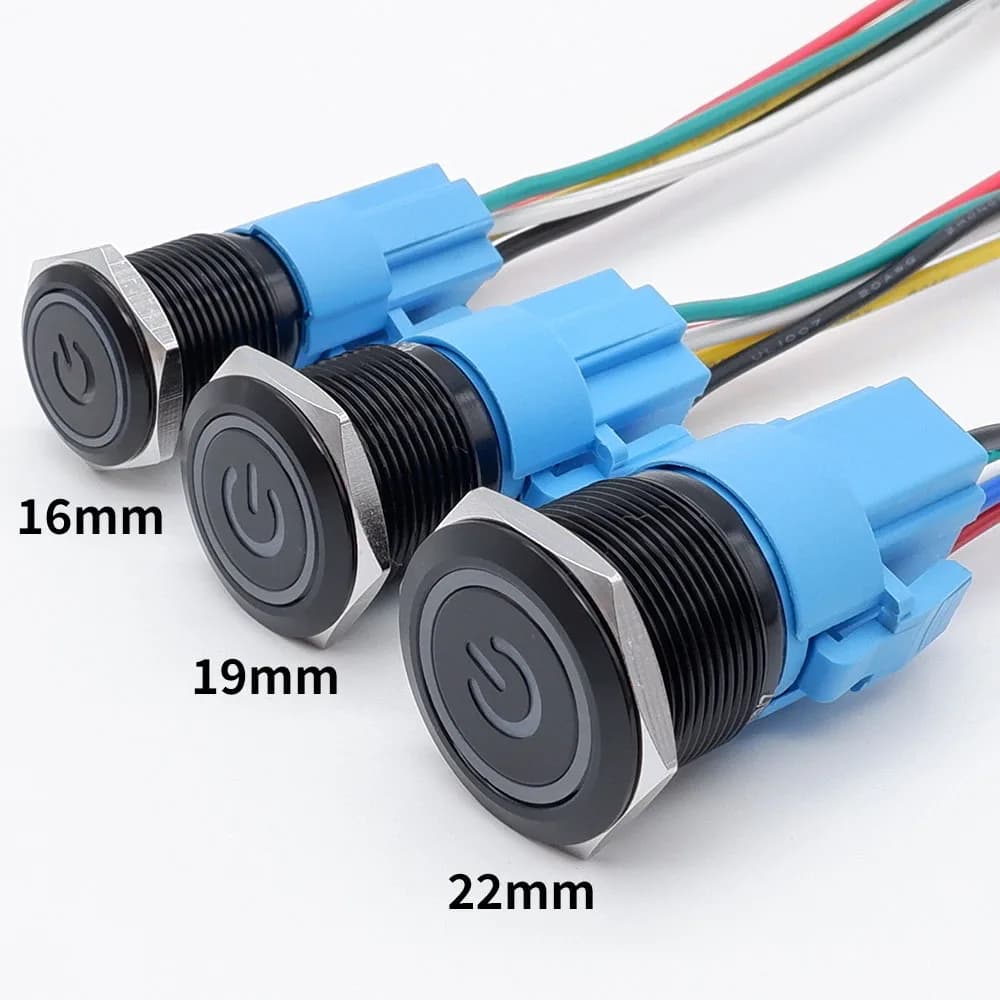 12/16/19/22mm Push Button Switch Oxidized Black Momentary Latching Fixed On Off Power Switch with wire LED Light 5V 12V 24V 220V - Thumbnail 4