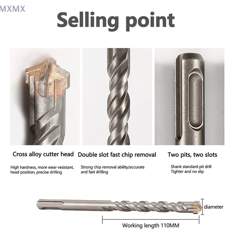 SDS Plus Drill Bits | Carbide Cross Tip Set for Concrete & Masonry | 4-12mm x 110mm - Thumbnail 3