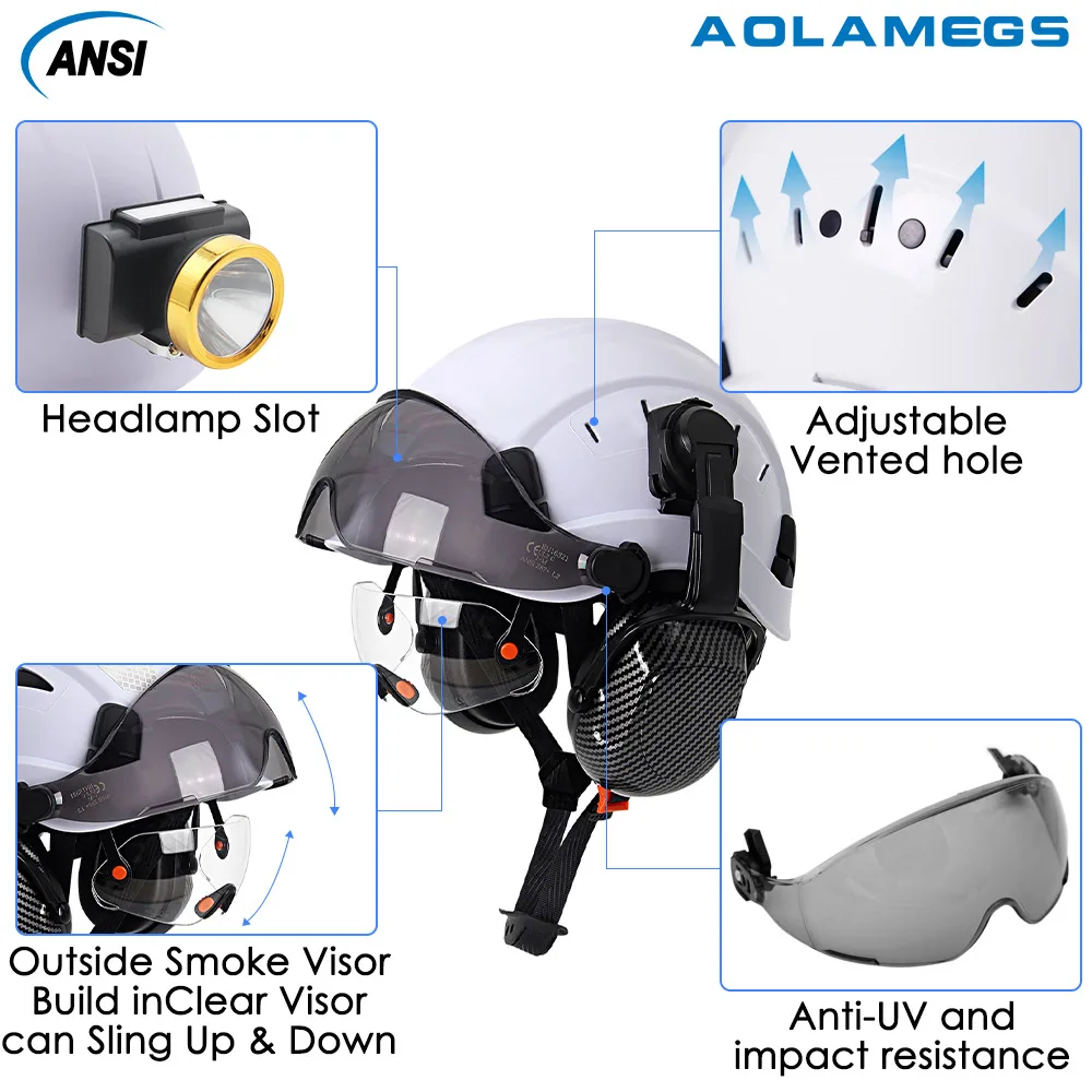 Fiber Safety Helmet | Double Goggles & Earmuffs | ANSI Rescue Head Protection - Thumbnail 3