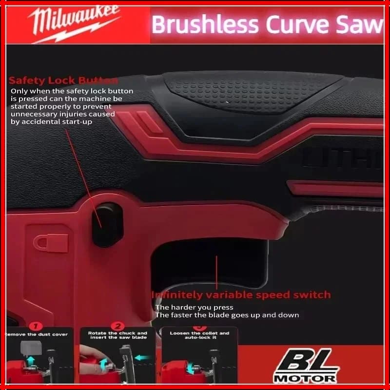 Milwaukee M18 Brushless Jig Saw | 3000RPM Cordless Curve Saw | Adjustable Woodworking Power Tool - Thumbnail 6