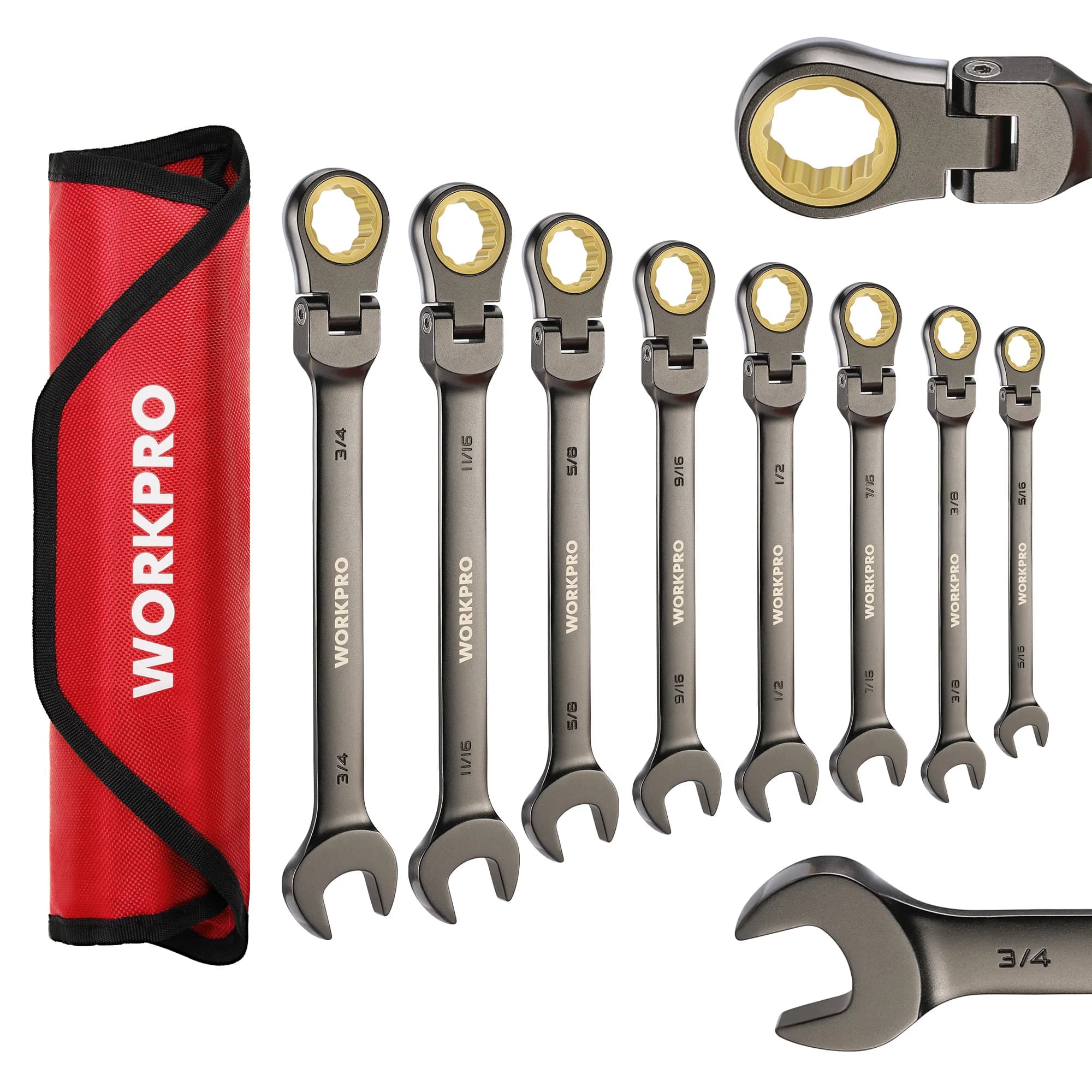 Flex-Head Ratcheting Wrench Set | 8-Piece SAE (5/16-3/4) | 72-Tooth Precision | CR-V Steel - Thumbnail 2