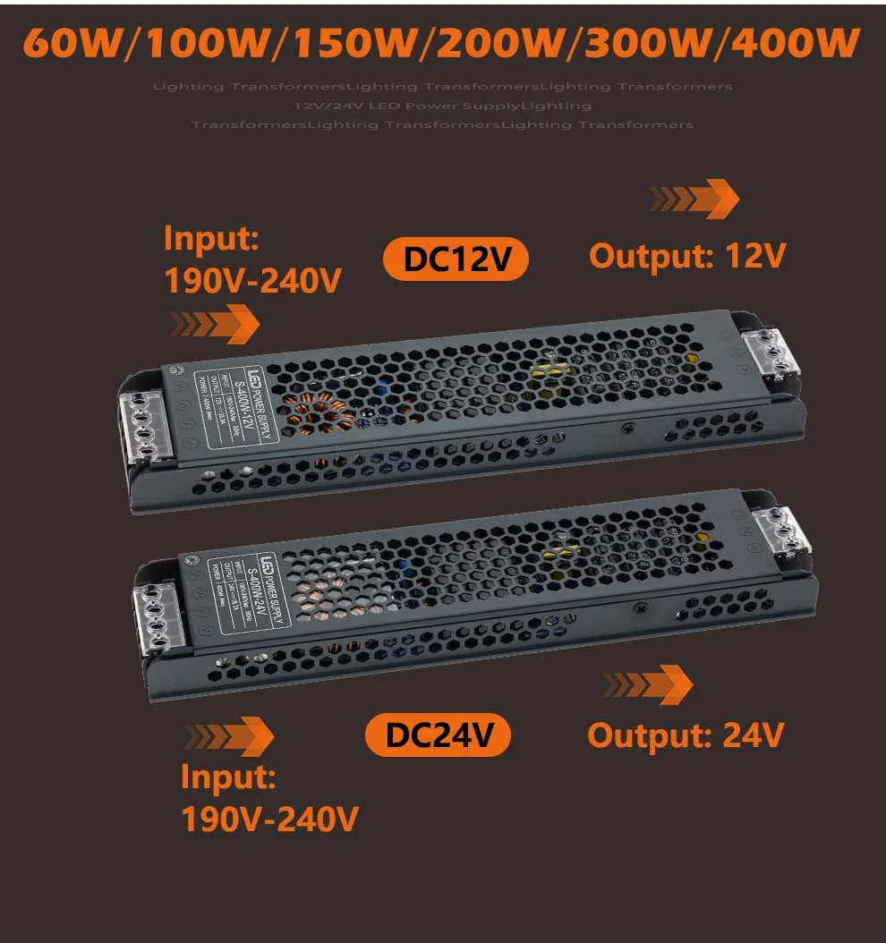LED Power Supply | 60W-400W 12V/24V Driver for LED Strip Lighting | Dimmable Transformer - Thumbnail 3