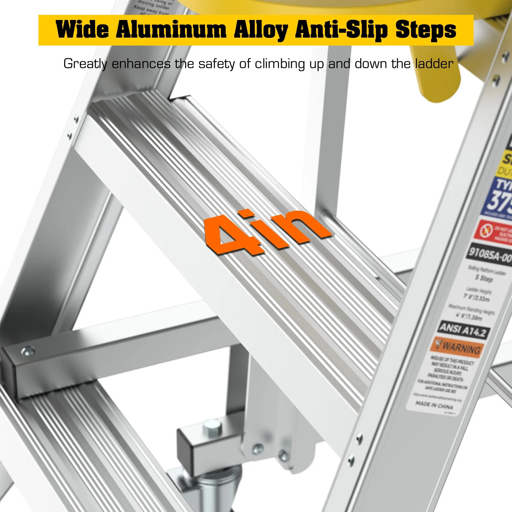 Rolling Platform Ladder | Mobile Work Platform | 170 kg Non-Slip Warehouse Ladder - Thumbnail 5