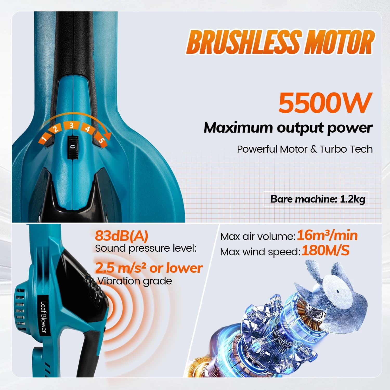 Makita 18V Cordless Leaf Blower | 5500W Brushless Motor | All-Season Yard Cleanup Tool - Thumbnail 2