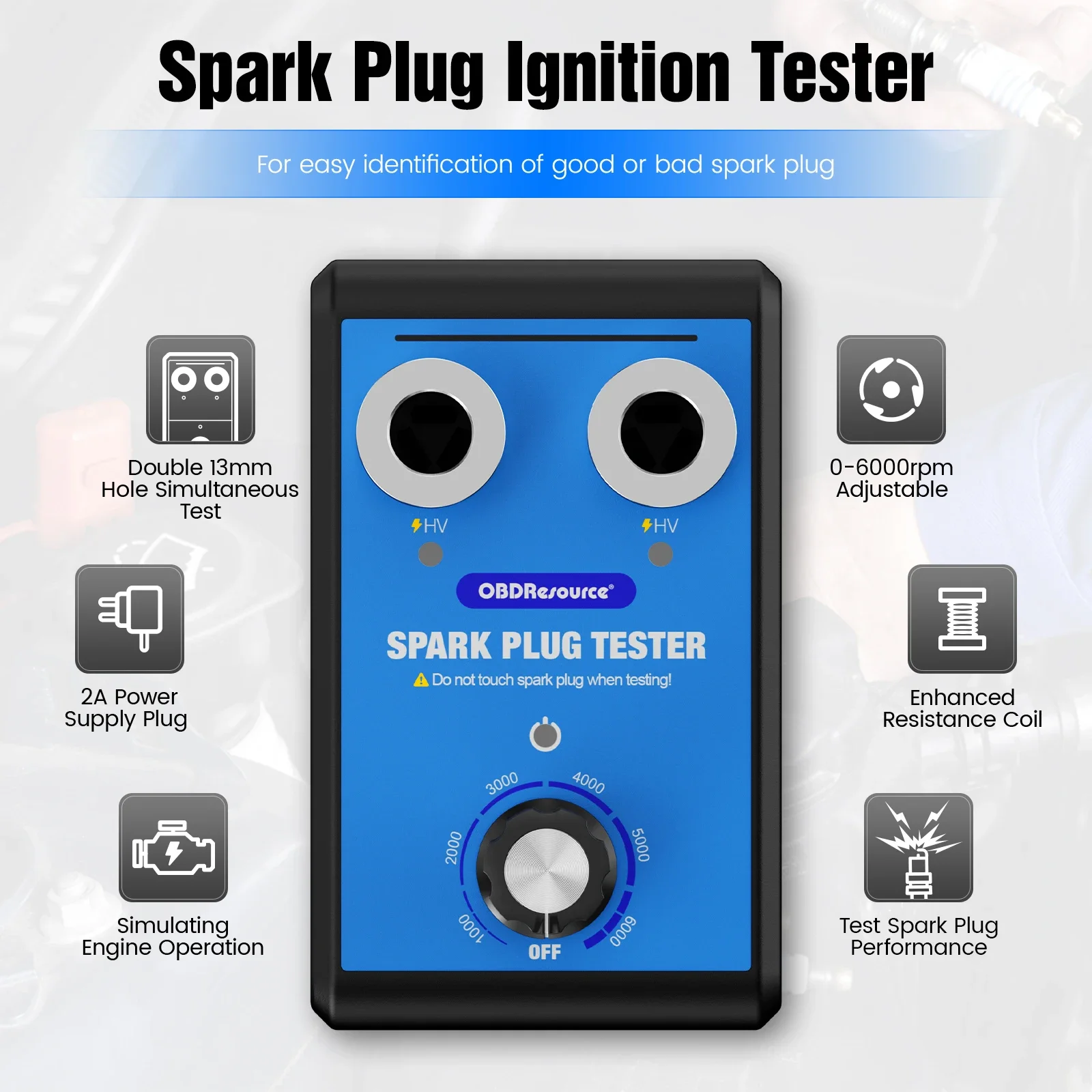 Spark Plug Tester | Double Hole Ignition System Analyzer | 0-6000 RPM 110V/220V - Thumbnail 2