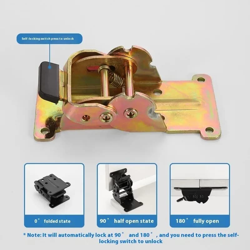Cabinet Hinge with Lock | Self-Locking Folding Table Leg | Bedside Shelf Hardware - Thumbnail 3