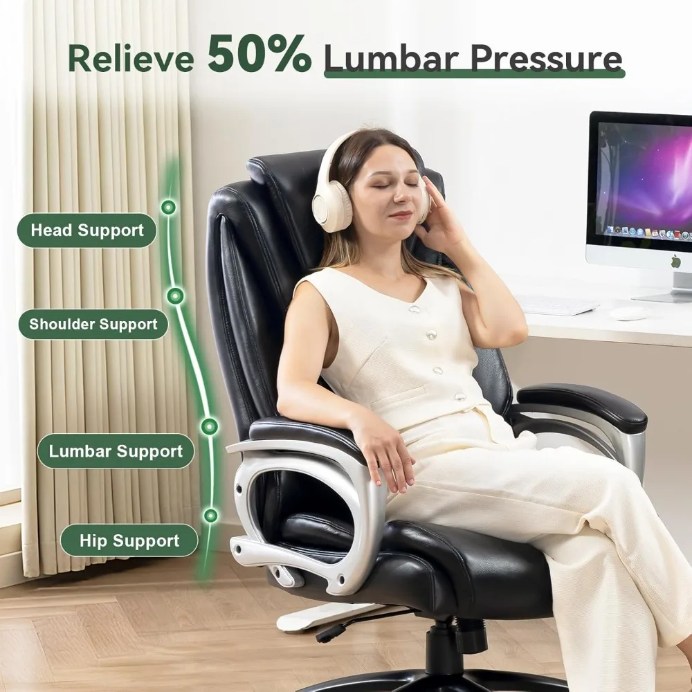 Heavy-Duty Big & Tall Office Chair | 500lb Capacity | High-Back PU Leather Executive Desk Chair - Thumbnail 4