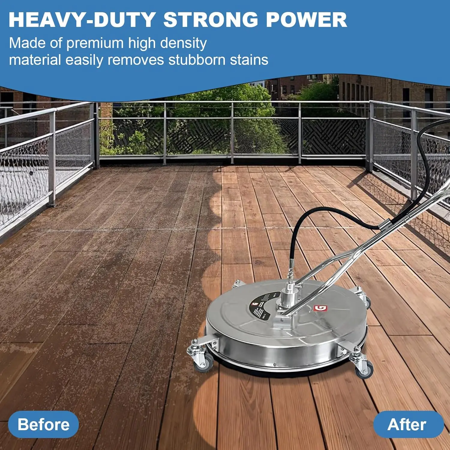 30'' Pressure Washer Surface Cleaner | 4-Wheel Stainless Steel | 5200PSI for Concrete & Driveways - Thumbnail 2
