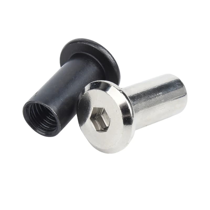 Heavy-Duty Furniture Rivet Nuts | M6 M8 Carbon Steel Nickel Plated | Large Flat Hex Socket - Thumbnail 4
