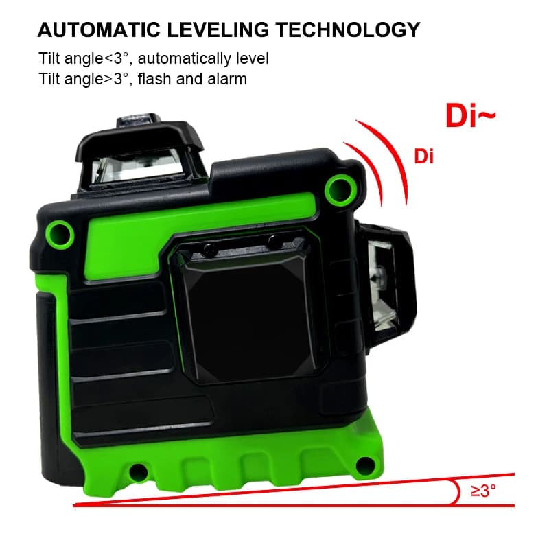 3D Laser Level | 12-Line Green Beam | Self-Leveling Horizontal & Vertical Cross - Thumbnail 4