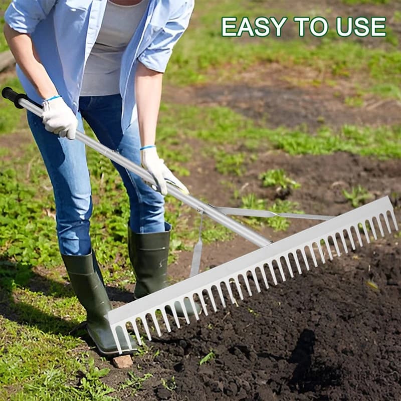 36-Inch Aluminum Landscape Rake | Lightweight Professional Grade | Yard Leveling & Soil Smoothing - Thumbnail 2
