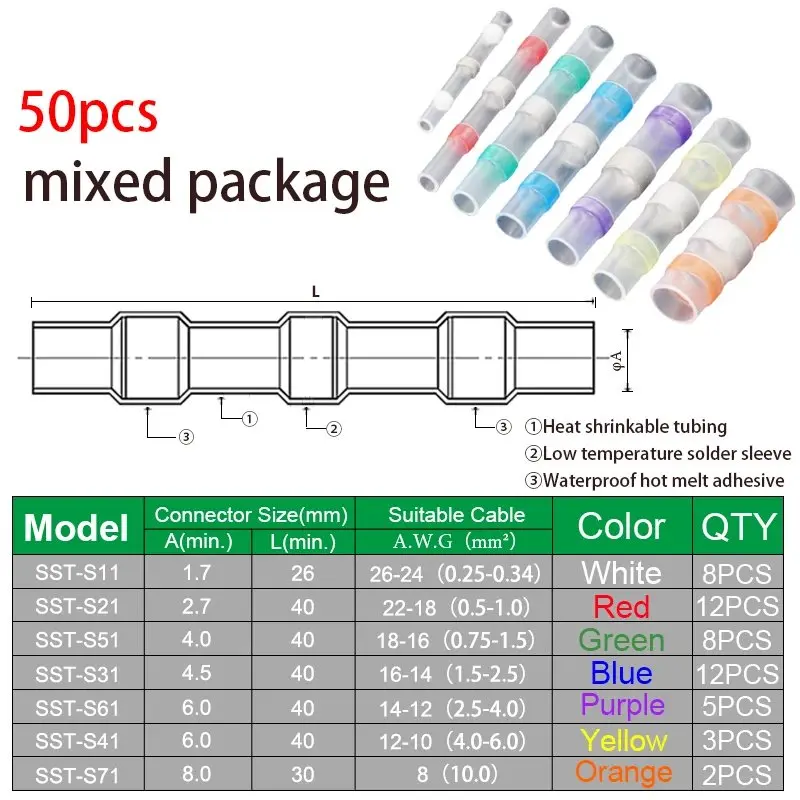 Heat Shrink Wire Connectors | 50-Piece Kit | Waterproof Solder Seal for AWG 22-18 - Thumbnail 6