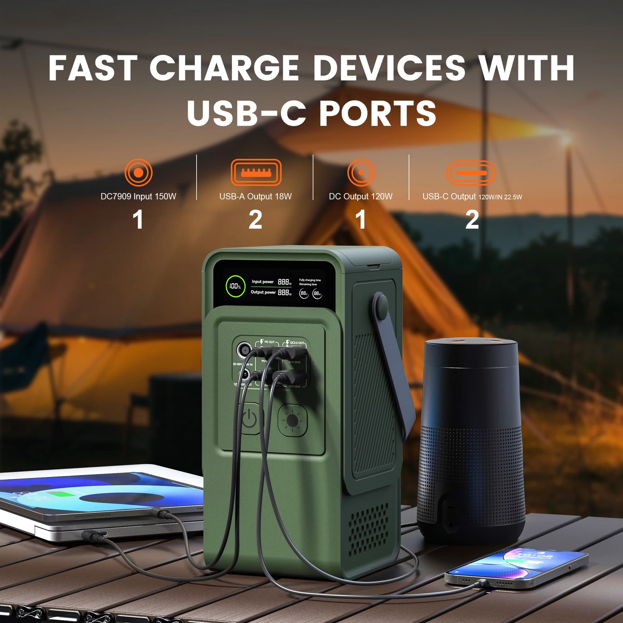AP200L Portable Power Station | 192Wh LiFePO4 Battery | 200W Solar-Ready Generator for Camping & Backup Power - Thumbnail 4