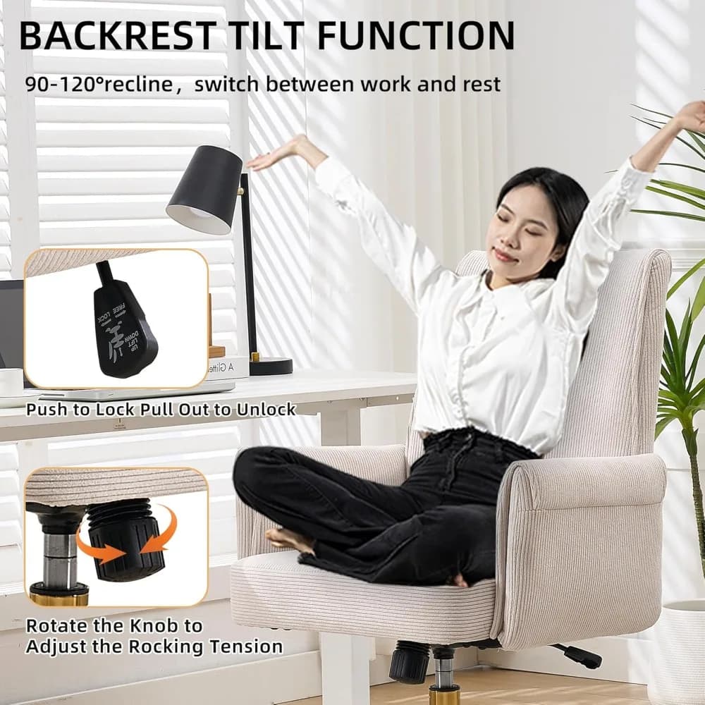 Velvet Office Chair | 360° Swivel & Gold Base | Striped High-Back Ergonomic Task Chair - Thumbnail 5