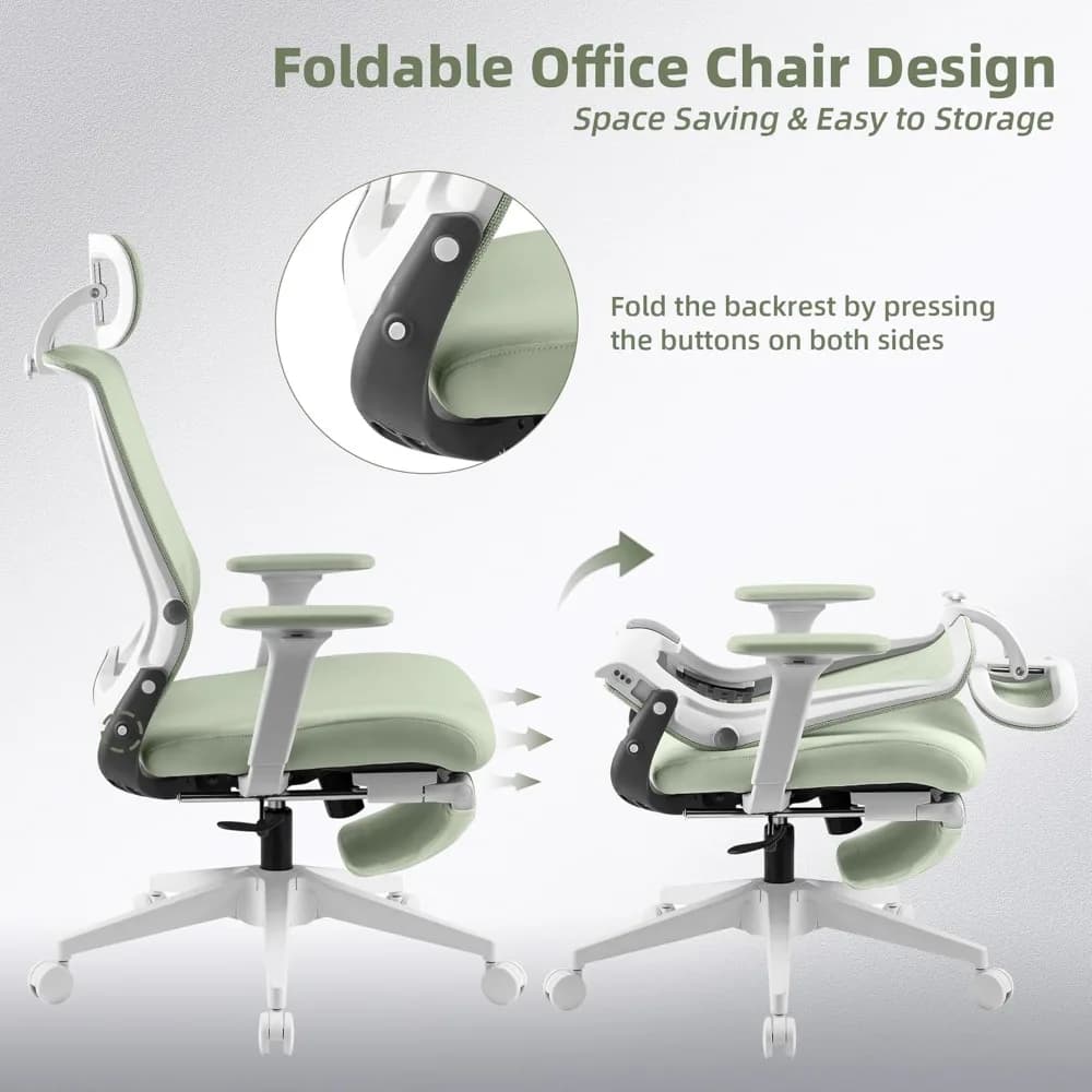 Office Chair with Footrest | Adjustable Lumbar Support & Headrest | Green Home Office Chair - Thumbnail 4