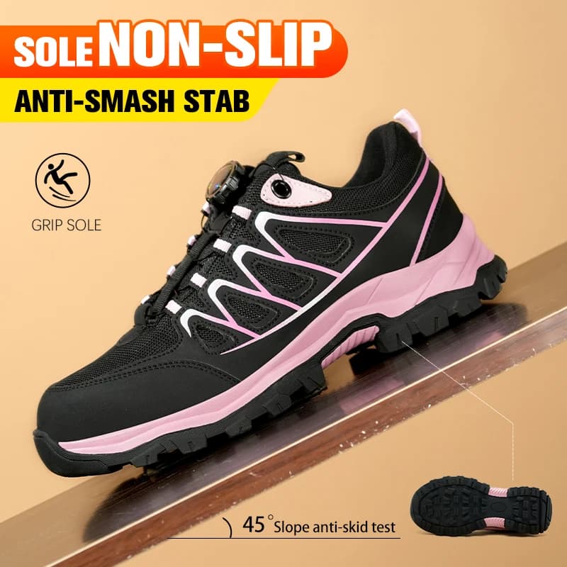 Women's Steel Toe Safety Shoes | Lightweight Breathable Kevlar-Midsole Design | Rotating Button Anti-Puncture Work Shoes - Thumbnail 6