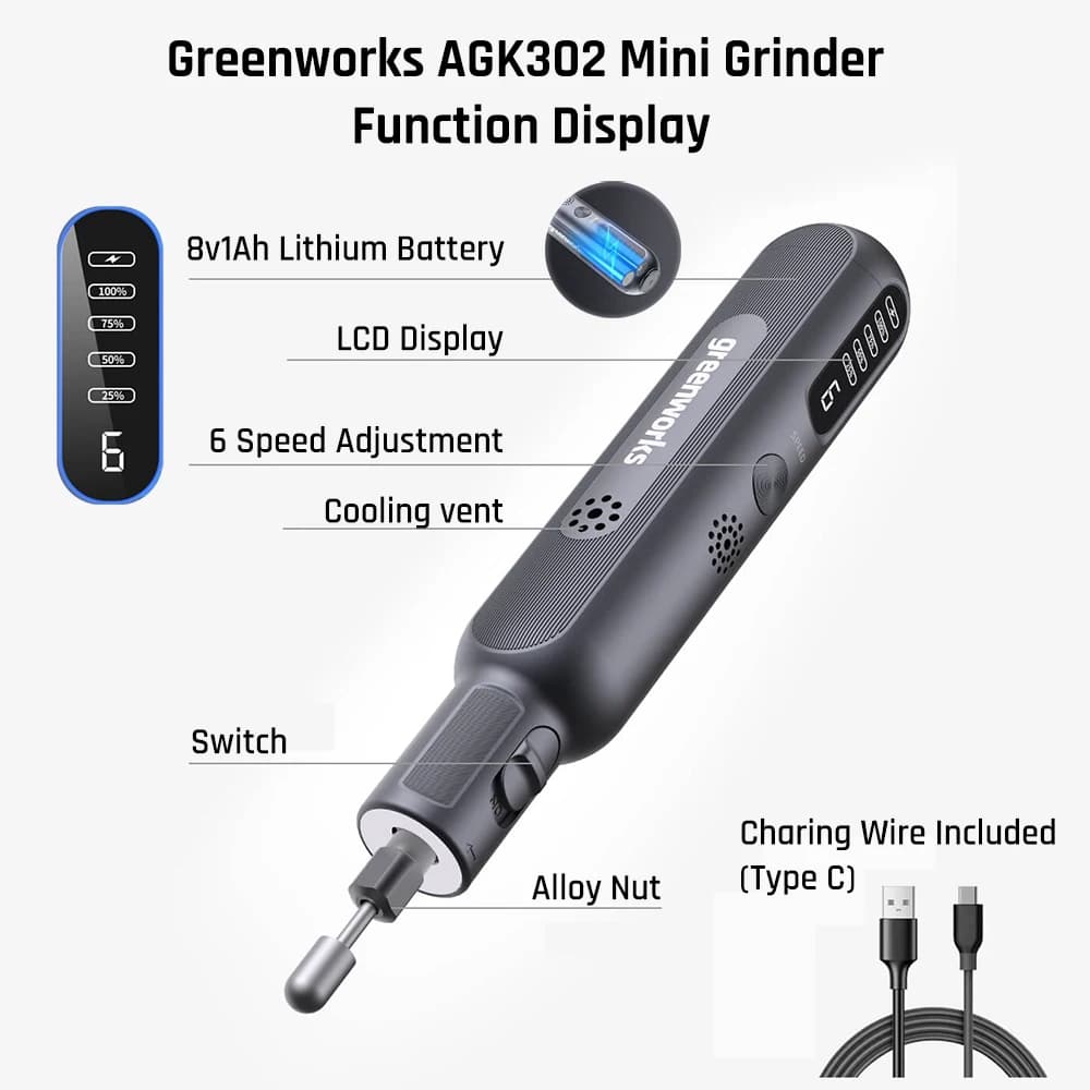 Cordless Rotary Tool Kit | 8V Lithium Battery | 80W Power | 52-Piece Accessory Set | Variable Speed USB Charging - Thumbnail 2