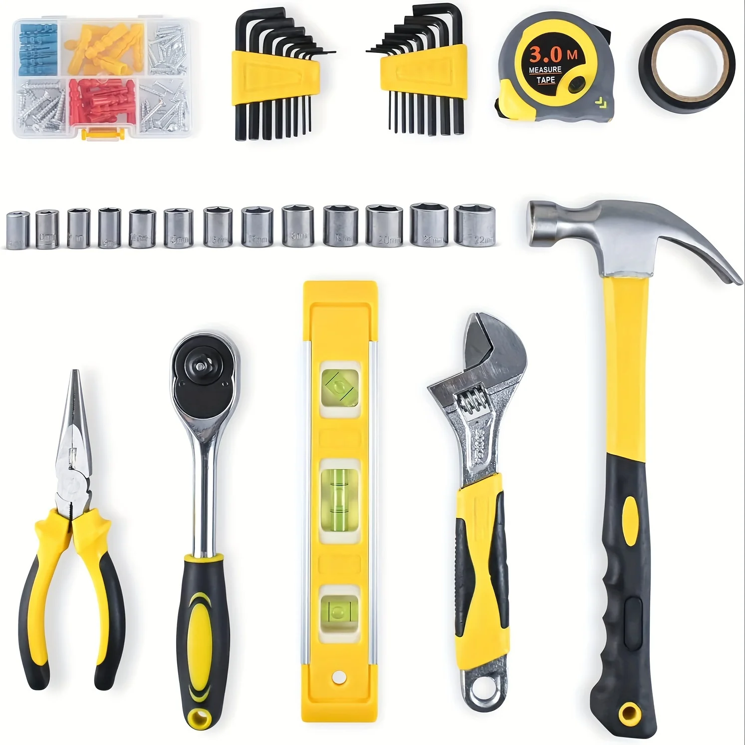108-Piece Multi-Purpose Manual Tool Set with Carbon Steel Tools and Storage Box for Automotive and Home Repair - Thumbnail 6