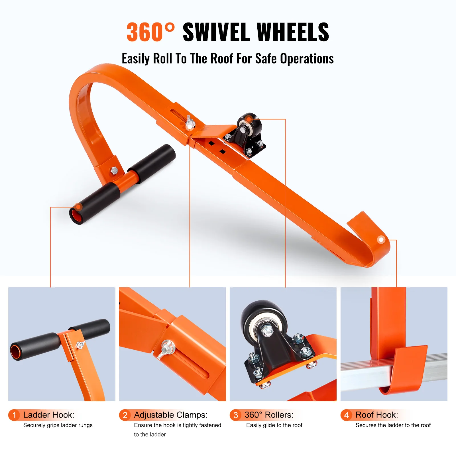 Heavy-Duty Roof Ladder Hook | 500 lbs Steel Stabilizer with Rubber Grip T-Bar | Ridge Extension - Thumbnail 4