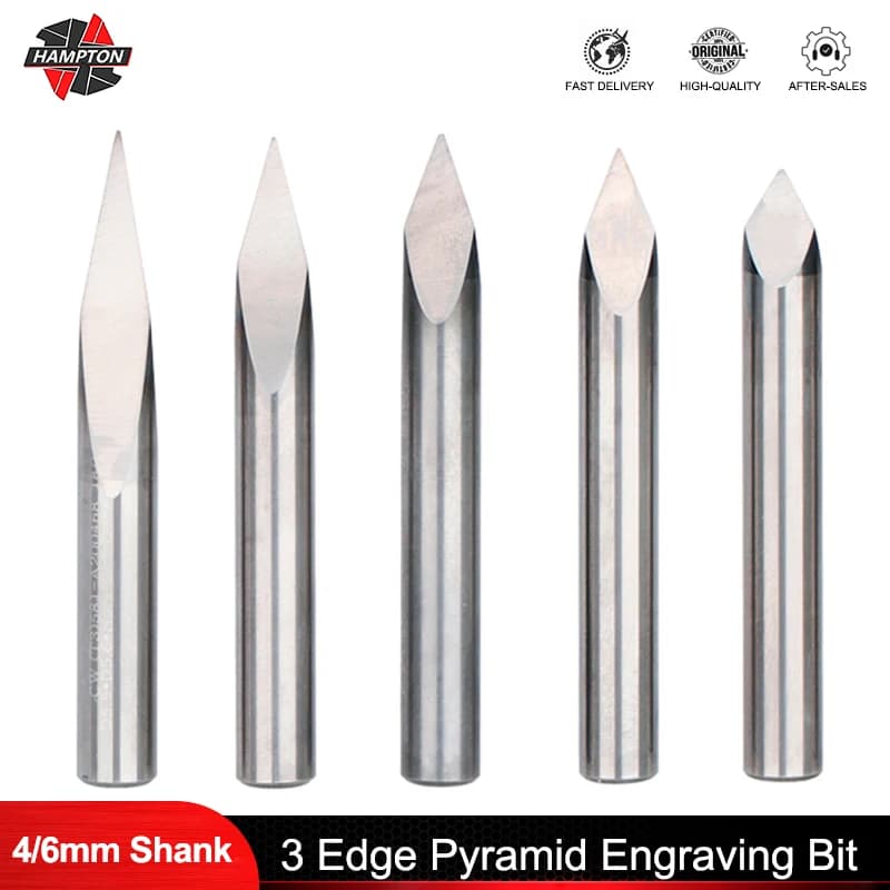3D Pyramid Engraving Bits | 20-90 Degree Tip Angles | 6mm Shank CNC Milling Cutter Set - Thumbnail 2