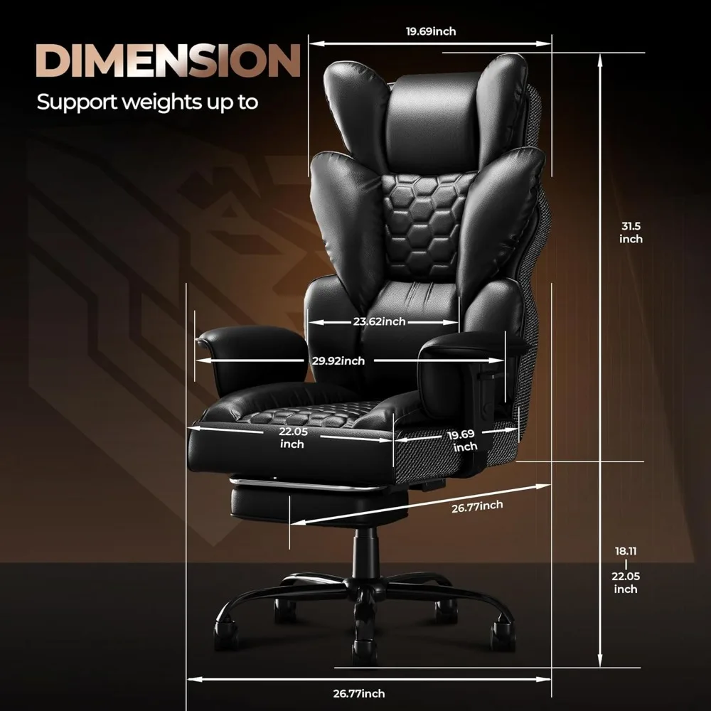 High-Back Executive Office Chair | PU Leather Recliner with Footrest | Padded Swivel Computer Chair - Thumbnail 3